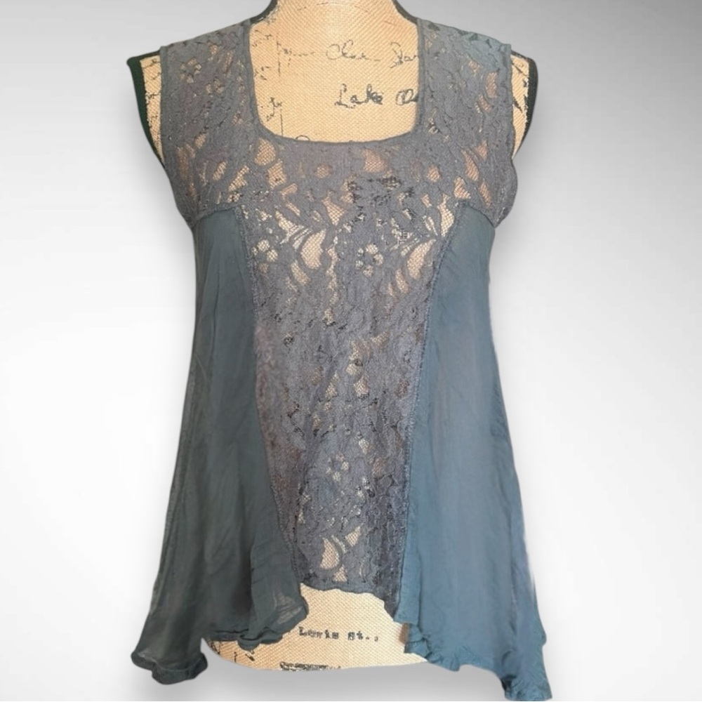 FREE PEOPLE FP ONE Women's Gray Lace Sleeveless Boho Tunic Top XS | EUC